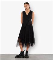 Women's Black Tulle Faux Pearl Midi Skirt Apricot New Look