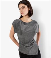 Women's Silver Sparkle Ruched Wrap Top Apricot New Look