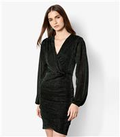 Women's Dark Green Mottled Sparkle Wrap Dress Apricot New Look