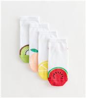 Pack of 4 White Multicolour Fruit Patterned Trainer Socks New Look