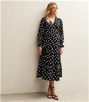 Women's Maternity Black Polka Dot Midi Wrap Dress New Look