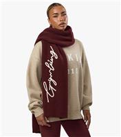 Burgundy Ribbed Knit Scarf Gym King New Look