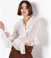 Women's White Ruffle Tie Crop Top Apricot New Look