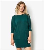 Women's Dark Green Contrast Ribbed Cocoon Dress Apricot New Look