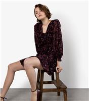 Women's Burgundy Ditsy Floral Ruffle Dress Apricot New Look