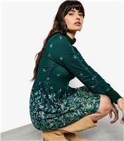 Women's Dark Green Floral Long Sleeve Dress Apricot New Look