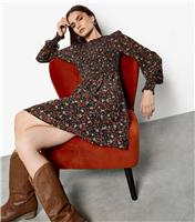 Women's Black Painterly Ditsy Smock Dress Apricot New Look