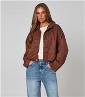 Women's Brown Faux Suede Bubble Hem Collar Jacket Urban Bliss New Look