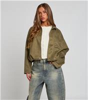Women's Khaki Faux Suede Bubble Hem Collar Jacket Urban Bliss New Look