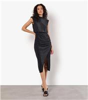 Women's Sparkly High Neck Sleeveless Midi Dress Apricot New Look