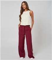 Women's Burgundy Taped Side Wide Leg Trousers Urban Bliss New Look