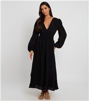 Women's Black Elasticated Waist Long Sleeve Maxi Dress Urban Bliss New Look