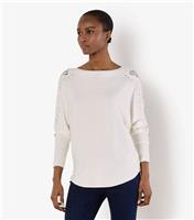 Women's White Lace Stud Arm Batwing Jumper Apricot New Look