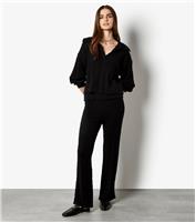 Women's Black Cable Knit Wide Leg Trousers Apricot New Look