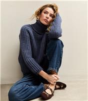Women's Blue Chunky Knit Roll Neck Jumper New Look