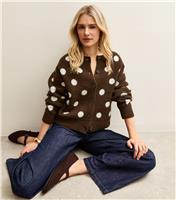 Women's Brown Polka Dot Crew Neck Cardigan New Look