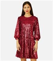 Women's Burgundy Sequin Tunic Dress Yumi New Look