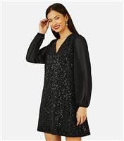 Women's Black Sequin V Neck Tunic Dress Yumi New Look