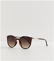 Dark Brown Speckled Round Frame Sunglasses New Look