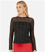 Women's Black Sparkle Stripe Mesh Top Yumi New Look