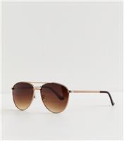Gold Tone Metal Aviator Sunglasses New Look