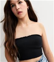 Girls' Black Shirred Bandeau Crop Top New Look