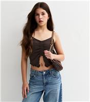 Girls' Dark Brown Slinky Butterfly Hem Cami Top New Look