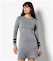 Women's Grey Stripe Cuff Long Sleeve Mini Dress Apricot New Look