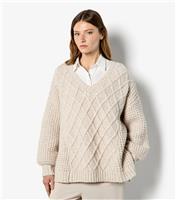 Women's Stone Cable Mixed Chunky Knit Jumper Apricot New Look