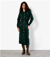 Women's Dark Green Buttoned Knit Midi Skirt Apricot New Look