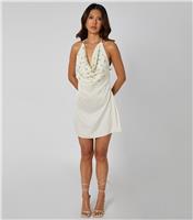 Women's Cream Cowl Neck Embellished Mini Dress Urban Bliss New Look