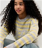 Girls' Grey Stripe Knit Jumper New Look