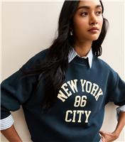 Women's Navy New York Logo Crew Neck Sweatshirt New Look
