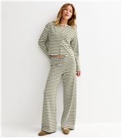 Women's Green Relaxed Striped Wide Leg Trousers New Look