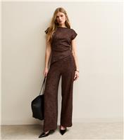 Women's Brown Crinkled Spotty Wide Leg Trousers New Look