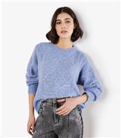 Women's Pale Blue Cable Knit Sequin Panel Jumper Apricot New Look