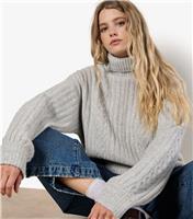 Women's Light Grey Cable Knit Roll Neck Jumper Apricot New Look