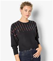 Women's Black Sequinned Batwing Jumper Apricot New Look