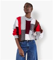 Women's Grey Cable Colour Block Chunky Knit Jumper Apricot New Look