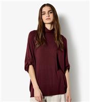 Women's Burgundy Soft Touch High Neck T-Shirt Apricot New Look