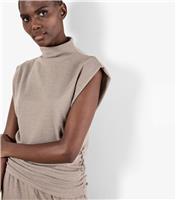 Women's Stone Dogtooth Side Ruched Top Apricot New Look