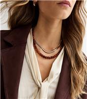 Gold Tone 2 Layer Snake Chain and Beaded Necklace New Look