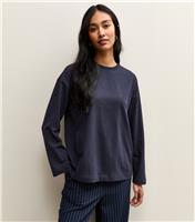 Women's Navy Heavyweight Cotton Long Sleeve T-Shirt New Look