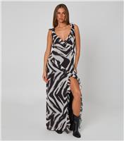 Women's Black Zebra Ruffle Maxi Dress Urban Bliss New Look