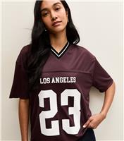 Women's Dark Burgundy LA Logo Football Top New Look