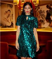 Women's Dark Green Sequin Mini Dress Yumi New Look