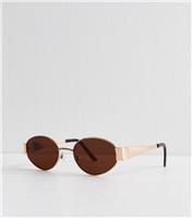 Gold Tone Oval Sunglasses New Look