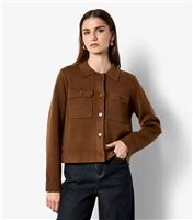 Women's Brown Collared Button Up Cardigan Apricot New Look