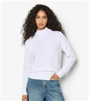 Women's White Ribbed High Neck Jumper Apricot New Look