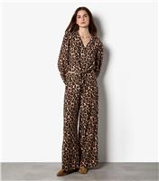 Women's Brown Leopard Print Wide Leg Trousers Apricot New Look